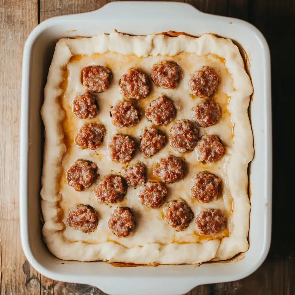 assembling-sausage-egg-crescent-roll-casserole